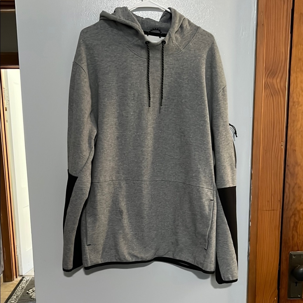 Gray and Black Athletic Sweatshirt with Drawstring Hood